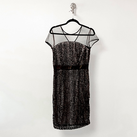 French Connection Sheer Sequin Fall Holiday Wedding Black Cocktail Mini Dress - Picture 1 of 8